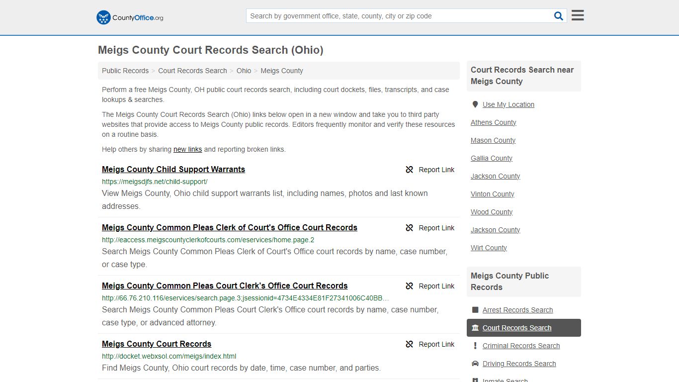 Court Records Search - Meigs County, OH (Adoptions, Criminal, Child ...