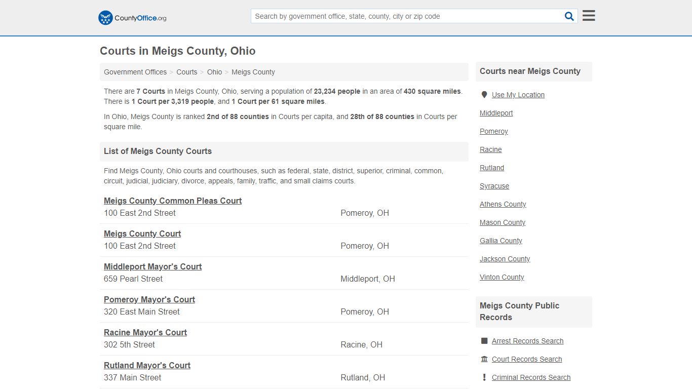 Courts - Meigs County, OH (Court Records & Calendars)